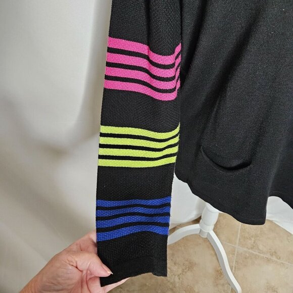 Angel Size Large Striped Long Sleeve Knit Sweater In Black Colorful Sleeves Neck - Picture 3 of 7